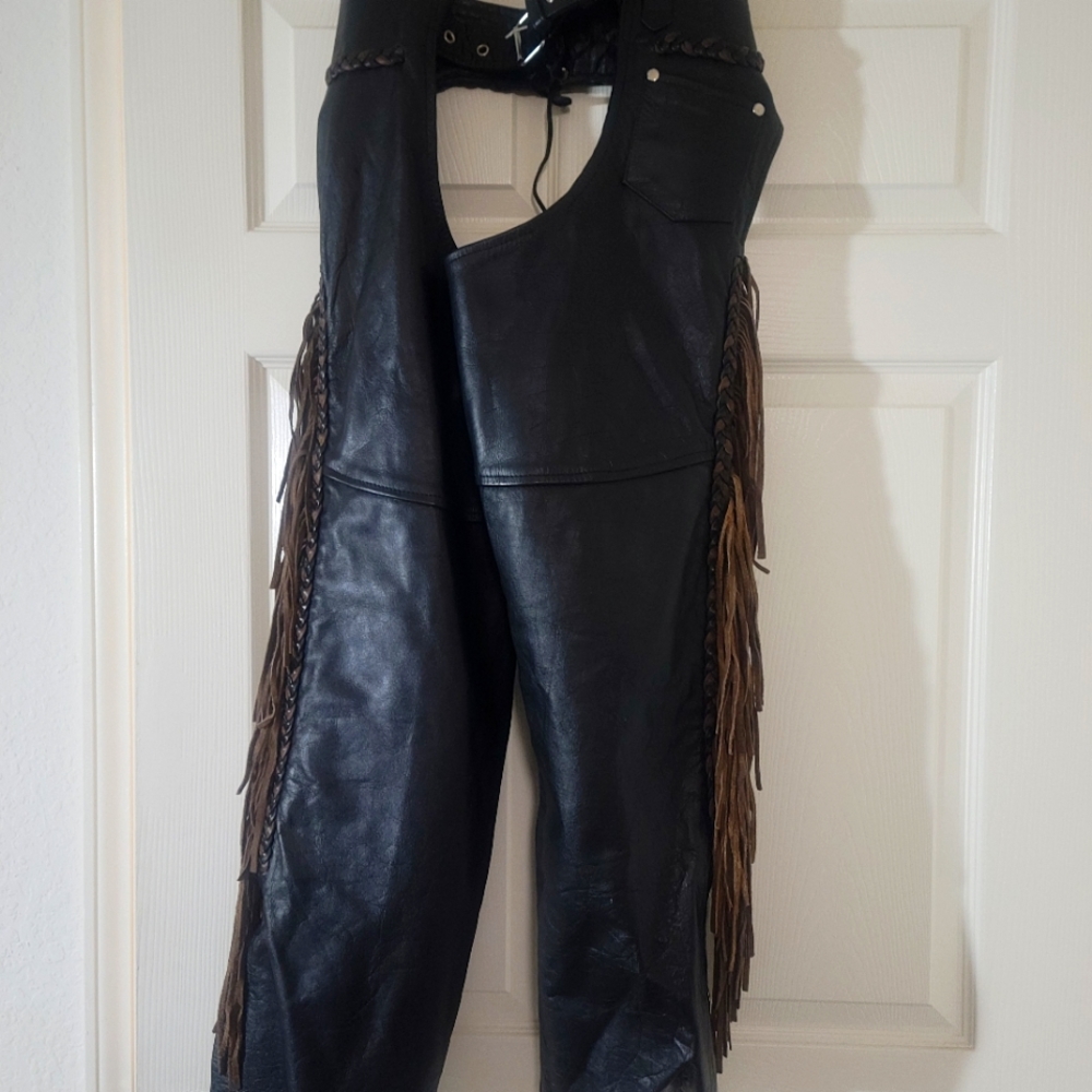 Leather chaps with fringe